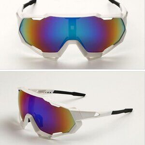 Sport Men Sunglasses Outdoor White Frame Blue Mirror Lens Beach Shades‎ Lentes
